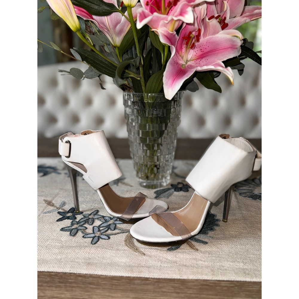 Michael Kors White Leather Heels Clear Strap Stiletto‎ Sandals Size 38 - Picture 4 of 14
